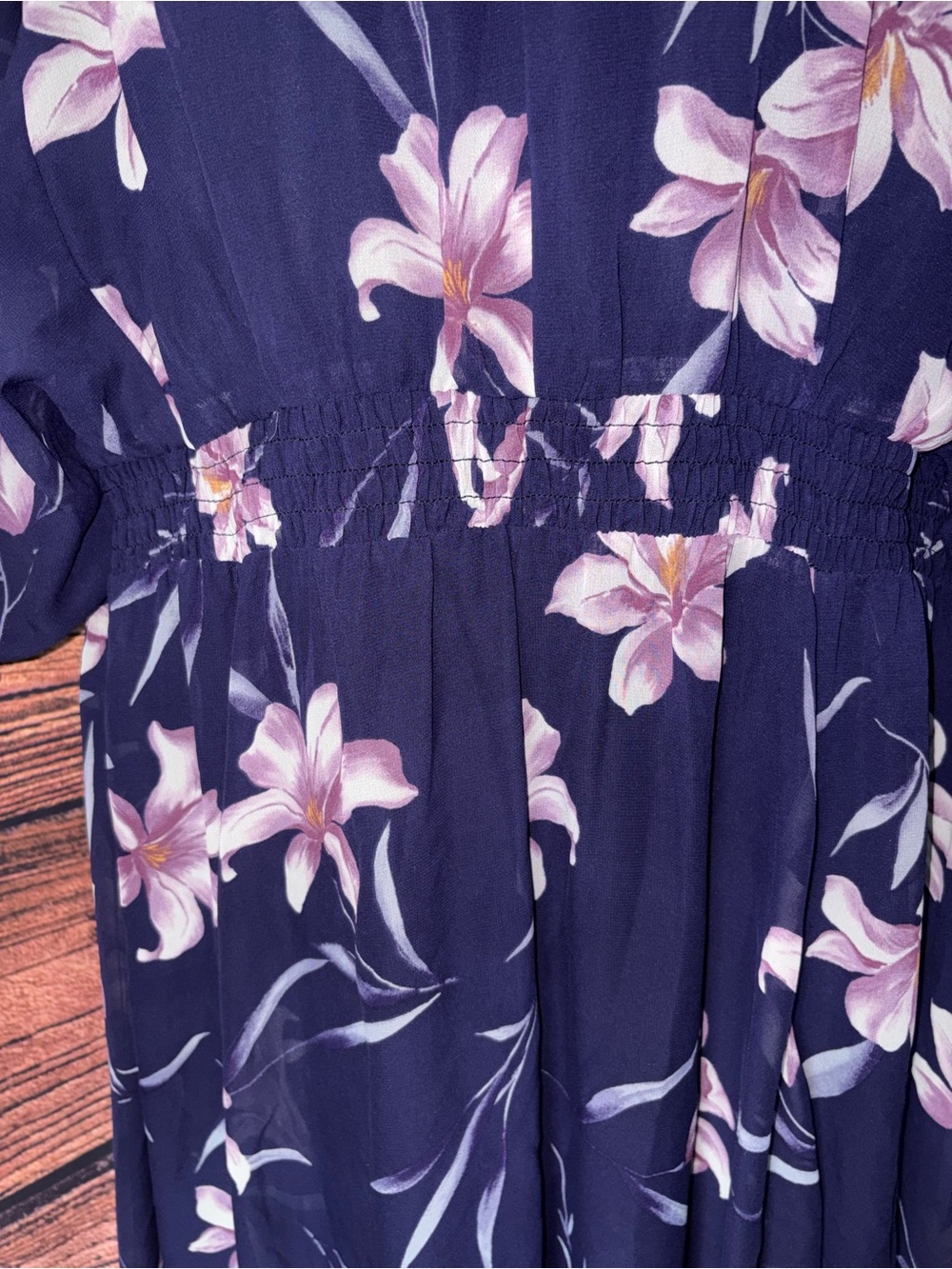 Lane Bryant Purple Chiffon Floral Midi Dress with Pink Flowers - Picture 2 of 5